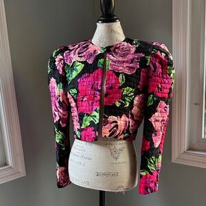 Vintage NUIT floral quilted silk exaggerated shoulder jacket EVC size S/M